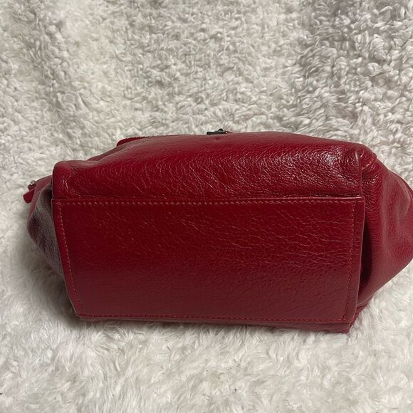 Francesco Biasia leather & suede deep Red medium Satchel gold studs accents. - Picture 10 of 16